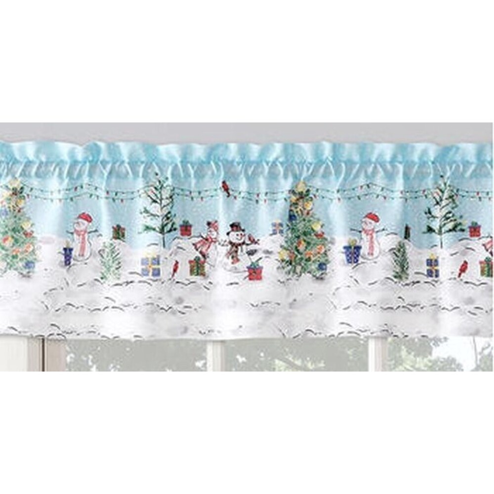 1 Fabric Printed Kitchen Valance(54"x14")CHRISTMAS SNOWMEN,HOLIDAY LANDSCAPE,SKL